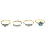 Blue zircon and diamond cluster ring,