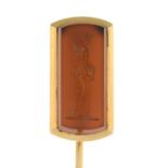 A carved carnelian intaglio stickpin.French assay marks.