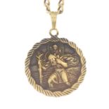 A 9ct gold St. Christopher pendant, with 9ct gold curb-link chain.Hallmarks for 9ct gold.