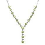 A peridot and diamond drop necklace.Stamped 14K.