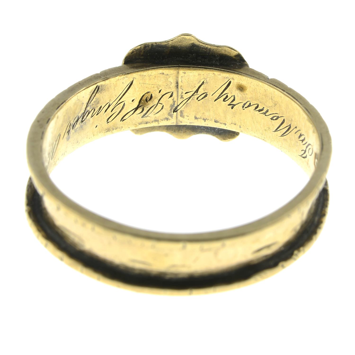 A mid Victorian 9ct gold green gem memorial ring.Hallmarks for Birmingham, 1863. - Image 2 of 2