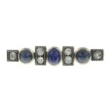 An early to mid 20th century sapphire cabochon and old-cut diamond brooch.Estimated total diamond