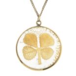 A rock crystal four-leaf clover pendant, with 9ct gold chain.Chain with import marks for 9ct gold.