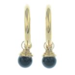 A pair of 9ct gold onyx earrings.Import marks for Birmingham.Length 4.3cms.