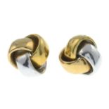 A pair of 18ct gold bi-colour knot earrings.Hallmarks for 18ct gold.
