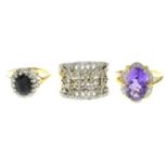 9ct gold diamond and 'coloured' diamond dress ring,