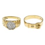 9ct gold buckle ring, with diamond accent, hallmarks for Birmingham,1992, ring size W1/2, 4.1gms.