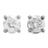 A pair of 18ct gold brilliant-cut diamond stud earrings.Estimated total diamond weight 0.50ct,