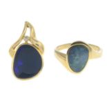 14ct gold opal ring, hallmarks for 14ct gold, ring size N, 3.9gms.