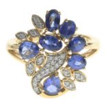 A 14ct gold sapphire and diamond dress ring.Estimated total diamond weight 0.20ct.