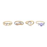 9ct gold amethyst and diamond floral ring, hallmarks for 9ct gold, ring size K1/2, 1.8gms.