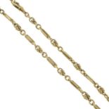 A 9ct gold fancy-link necklace.Hallmarks for 9ct gold, partially indistinct.