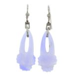 A pair of violet paste drop earrings.Length 5cms.