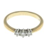 A 9ct gold brilliant-cut diamond three-stone ring.Total diamond weight 0.25ct,