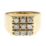 A gentleman's 9ct gold cubic zirconia cluster ring.Hallmarks for 9ct gold.Ring size R1/2.