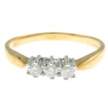 A 9ct gold diamond three-stone ring.