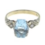 An aquamarine and single-cut diamond ring.Stamped 14KT.Ring size J.