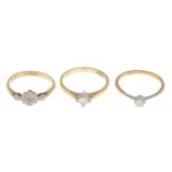 18ct gold square-shape diamond single-stone ring,