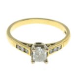 An 18ct gold rectangular-shape diamond single-stone ring,