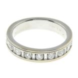 A vari-cut diamond half eternity ring.Estimated total diamond weight 0.90ct,
