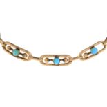 An early 20th century 9ct gold turquoise bracelet.