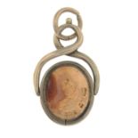 A mid 19th century agate swivel seal fob.Length 3.2cms.