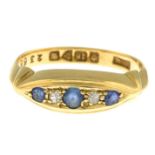 An early 20th century 18ct gold sapphire and diamond five-stone ring.