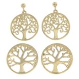 Two pairs of 9ct gold openwork earrings, each depicting a tree.Hallmarks for 9ct gold.