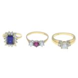 Three 14ct gold vari-hue cubic zirconia dress rings.Hallmarks for 14ct gold.