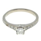 An 18ct gold square-shape diamond single-stone ring,