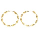 A pair of 9ct gold rope-twisted hoop earrings.Hallmarks for 9ct gold.