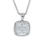 A diamond pendant, with 18ct gold chain.Estimated total diamond weight 0.75ct.
