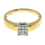 An 18ct gold square-shape diamond cluster ring.Total diamond weight 0.25ct,