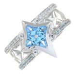 A blue topaz and gem-set dress ring.Total blue topaz weight 0.464ct, stamped to band.Stamped G14K.