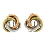 Tri-colour 9ct gold earrings,