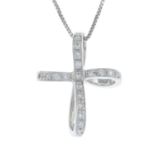 A diamond cross pendant, with chain.Stamped 750.