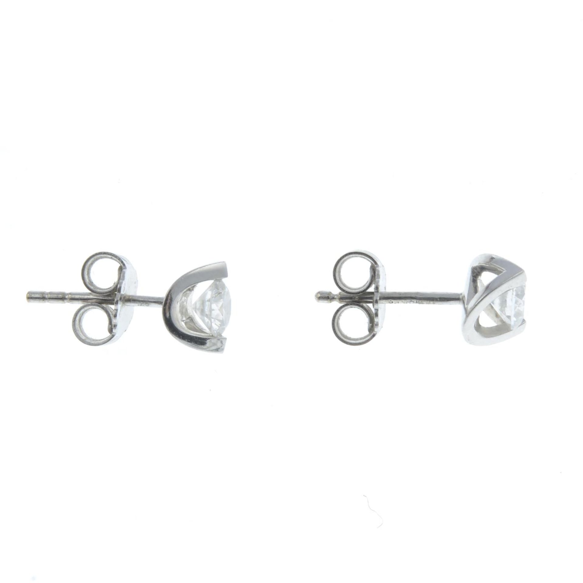 A pair of 18ct gold diamond stud earrings.Estimated total diamond weight 0.45ct, - Image 2 of 2