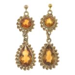 A pair of 9ct gold citrine drop earrings.
