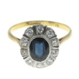 A sapphire and brilliant-cut diamond cluster ring.Estimated total diamond weight 0.40ct,