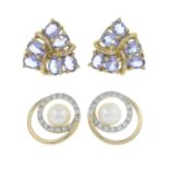 9ct gold brilliant-cut diamond and cultured pearl earrings,