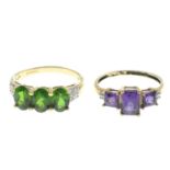 9ct gold diopside and diamond dress ring,