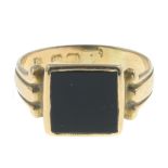 A late 19th century 18ct gold onyx signet ring.Hallmarks for 18ct gold, partially indistinct.