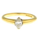 An 18ct gold marquise-shape diamond single-stone ring.Estimated diamond weight 0.25ct,