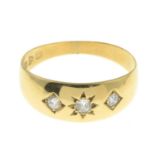 An Edwardian 18ct gold vari-cut diamond ring.Estimated total diamond weight 0.15ct.Hallmarks for