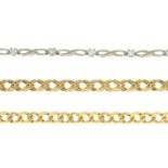 Two 9ct gold curb-link bracelets, hallmarks for 9ct gold, lengths 20.2 and 20.6cms, 12.1gms.