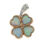Opal and diamond clover pendant,