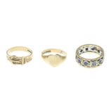 9ct gold buckle ring, hallmarks for 9ct gold, ring size H1/2, 1.6gms.