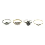 9ct gold diamond cluster ring,