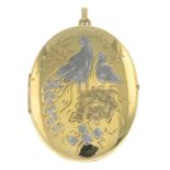 A 9ct gold bi-colour locket, depicting a peacock and a pheasant.Hallmarks for 9ct gold.