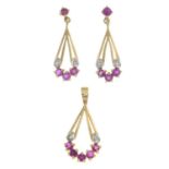 9ct gold ruby and diamond earrings,